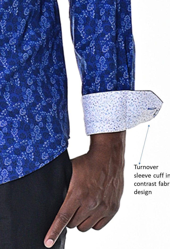 Bohio Mens Casual Print Shirt - Vacay Long Sleeve Button Up Night Life - MXL1678 Cuff