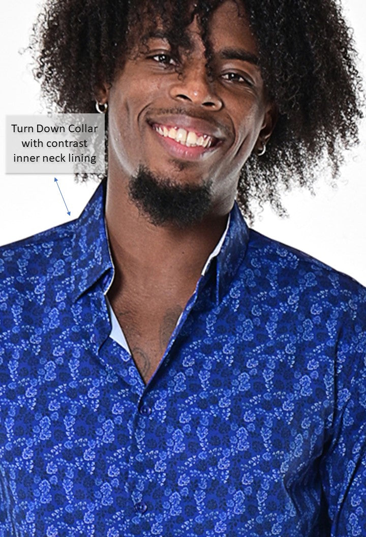 Bohio Mens Casual Print Shirt - Vacay Long Sleeve Button Up Night Life - MXL1678 Neck