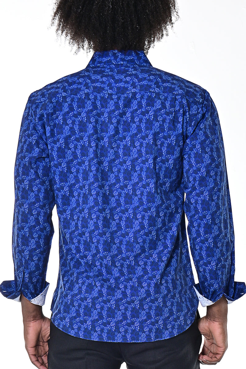 Bohio Mens Casual Print Shirt - Vacay Long Sleeve Button Up Night Life - MXL1678 back 