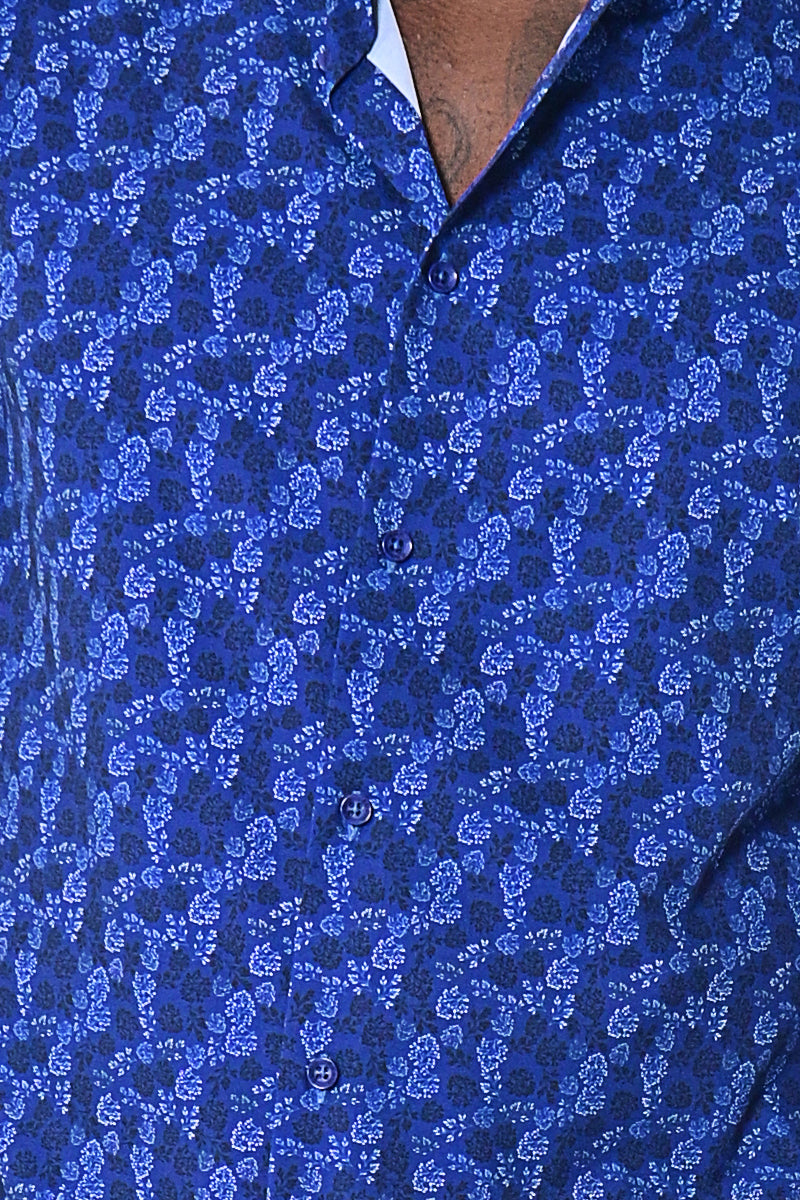 Bohio Mens Casual Print Shirt - Vacay Long Sleeve Button Up Night Life - MXL1678 close up