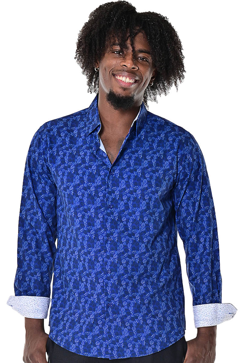 Bohio Mens Casual Print Shirt - Vacay Long Sleeve Button Up Night Life - MXL1678 - Casual Tropical Wear